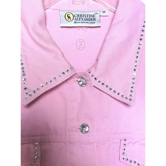 Vintage Christine Alexander Denim Jacket Pink Rhinestones Swarovski Crystals M - Picture 2 of 8